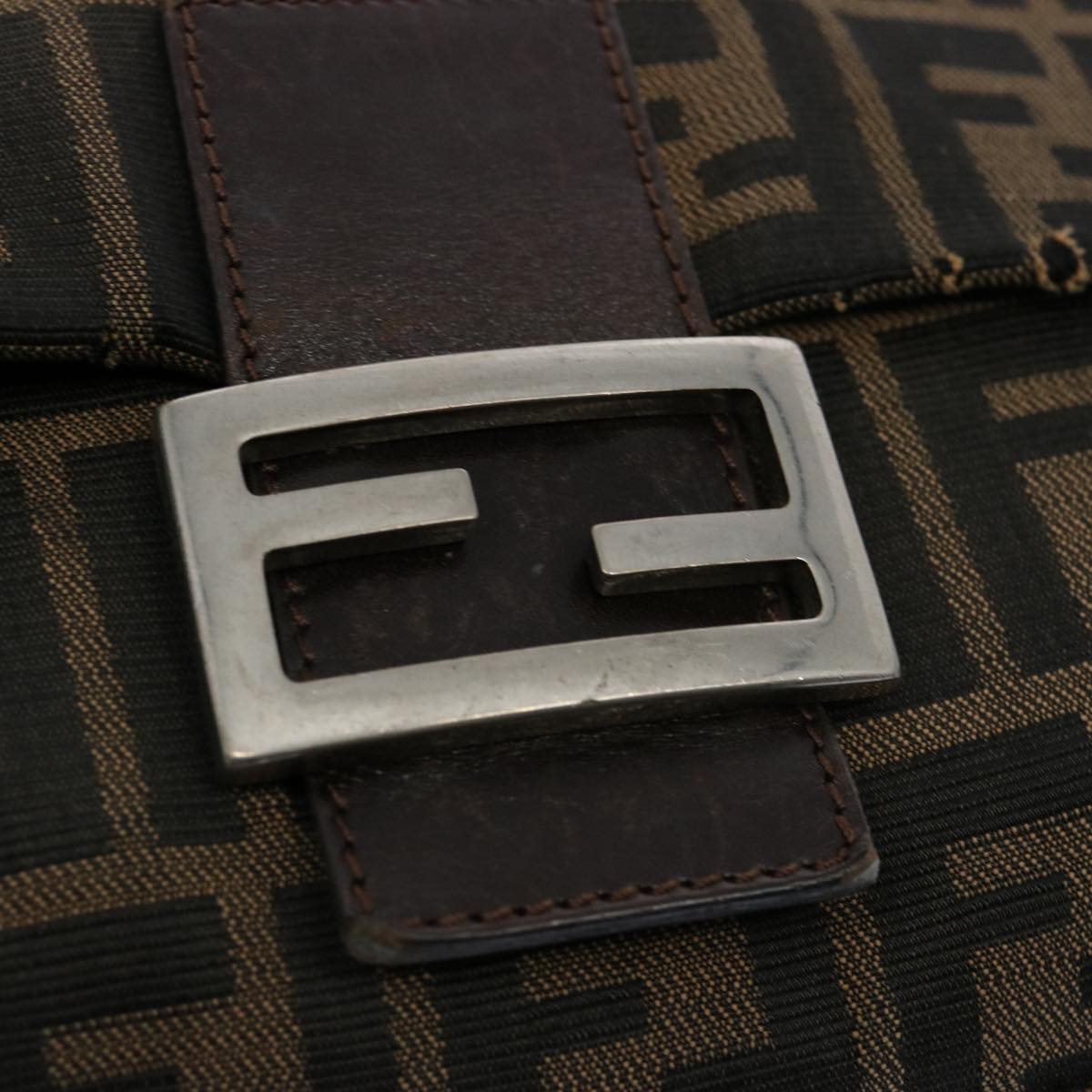 FENDI Zucca Canvas Mamma Baguette Shoulder Bag Black Brown 60535
