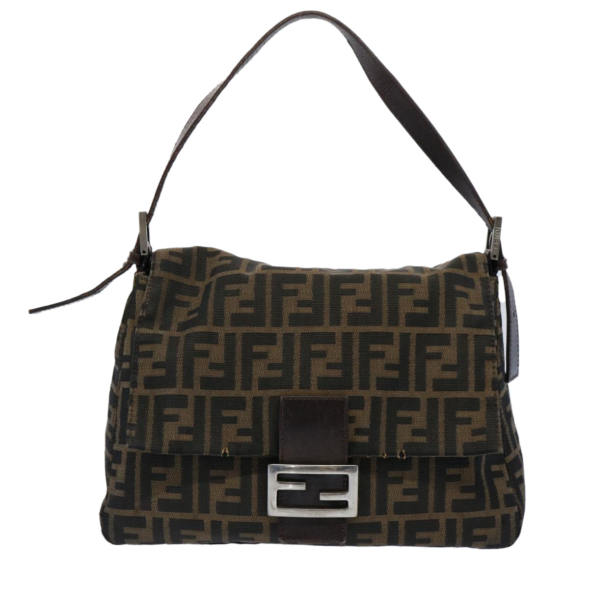 FENDI Zucca Canvas Mamma Baguette Shoulder Bag Black Brown 60535