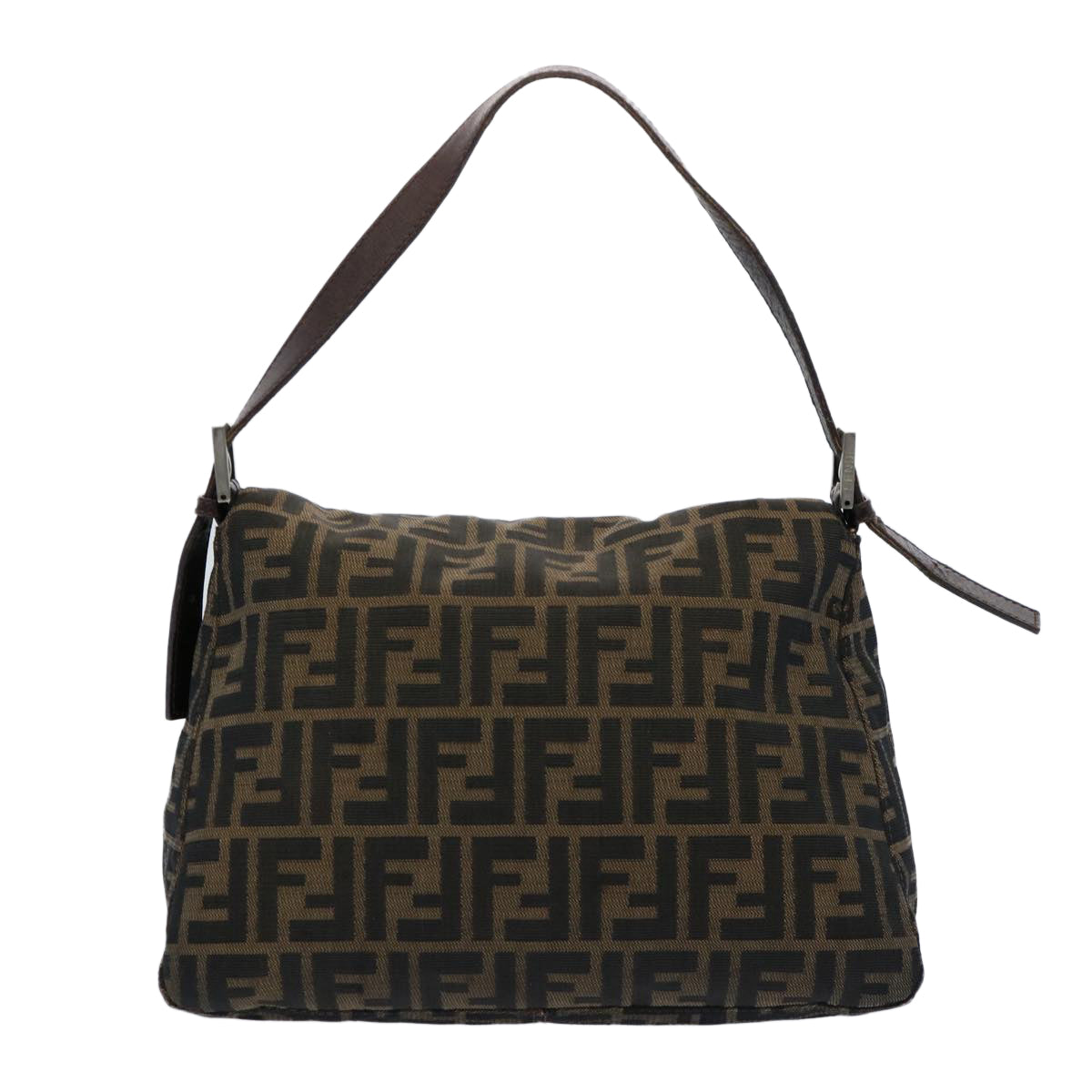 FENDI Zucca Canvas Mamma Baguette Shoulder Bag Black Brown 60535