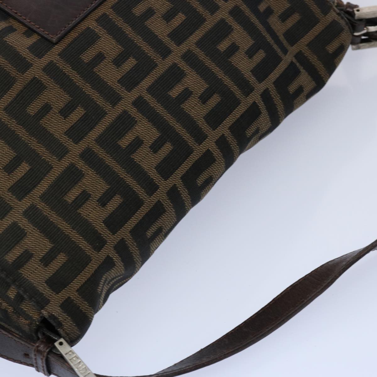 FENDI Zucca Canvas Mamma Baguette Shoulder Bag Black Brown 60535
