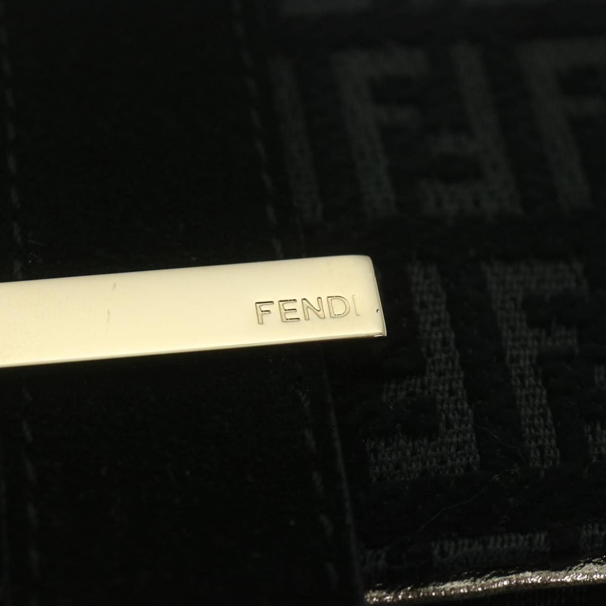 FENDI Zucchino Canvas Shoulder Bag Black 60578