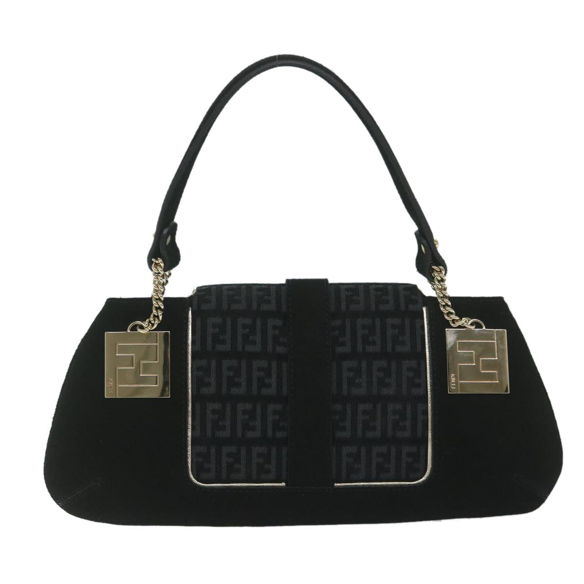 FENDI Zucchino Canvas Shoulder Bag Black 60578