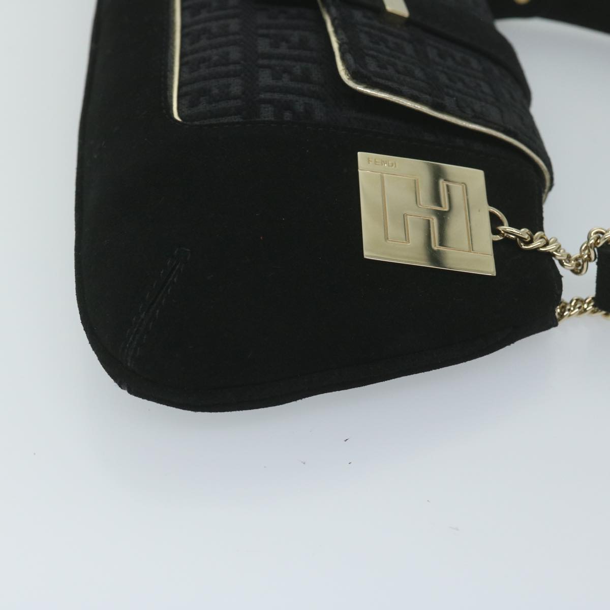 FENDI Zucchino Canvas Shoulder Bag Black 60578