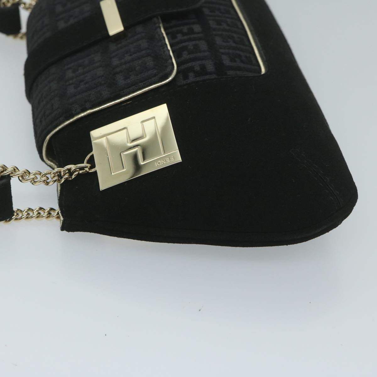 FENDI Zucchino Canvas Shoulder Bag Black 60578