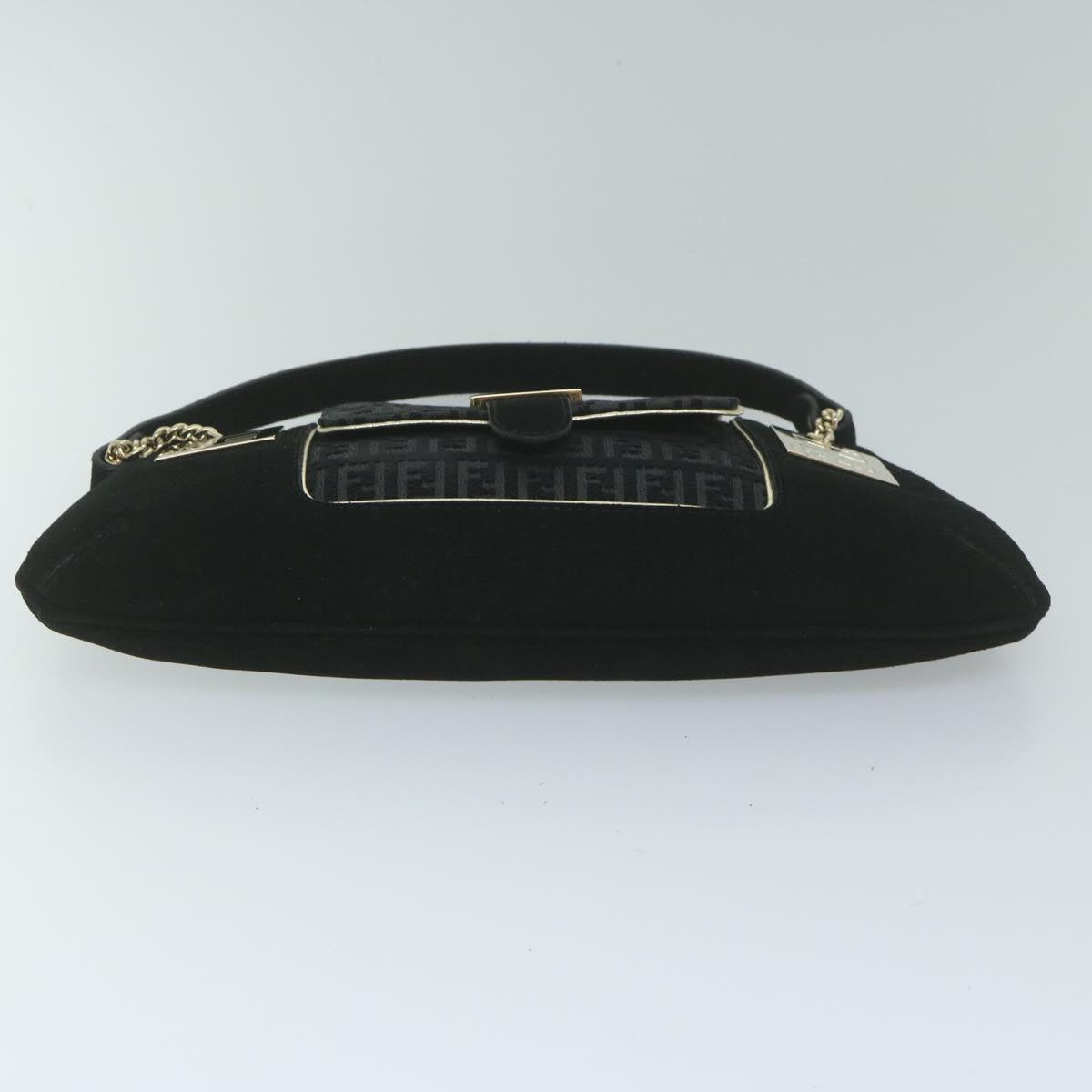 FENDI Zucchino Canvas Shoulder Bag Black 60578
