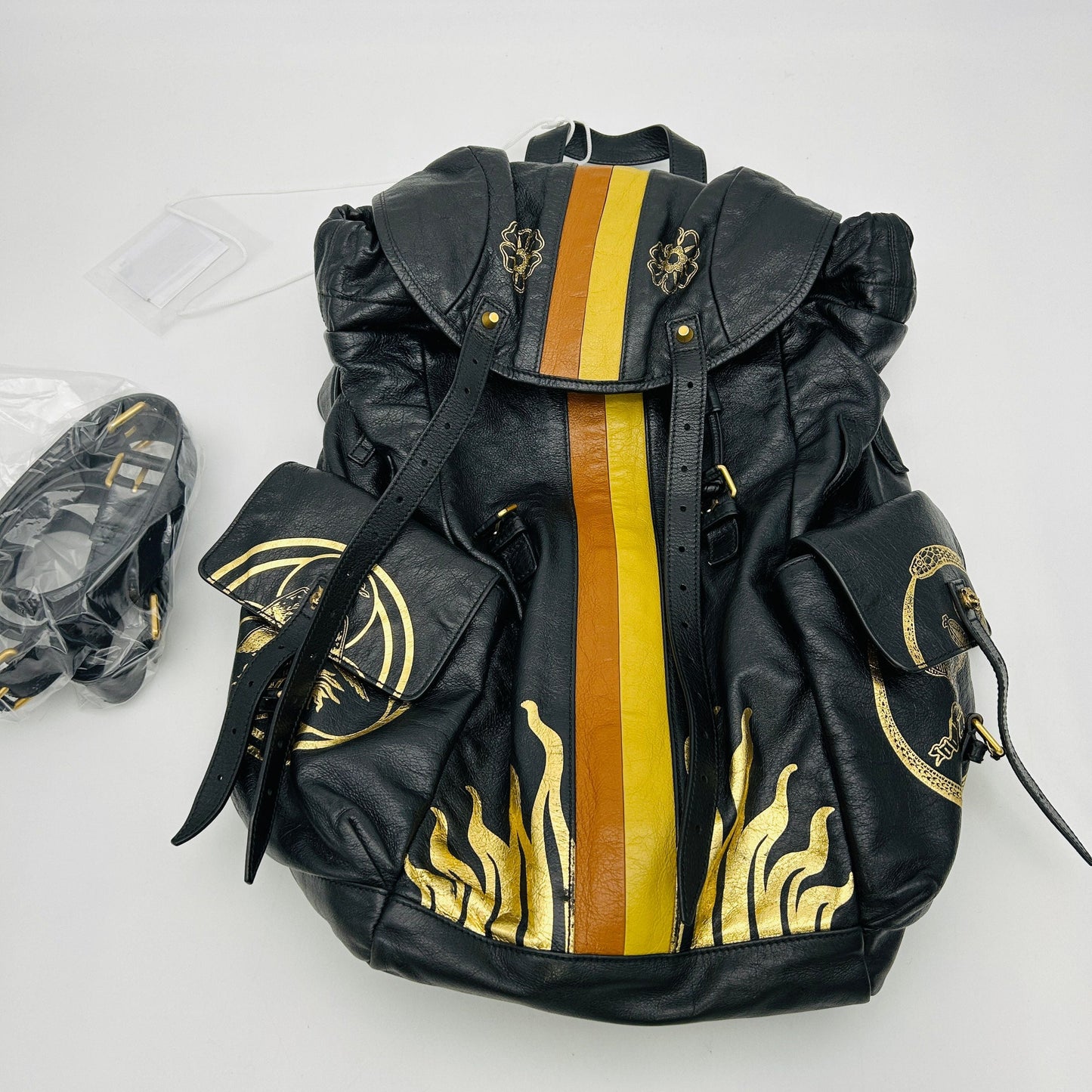 Gucci Leather Backpack With Metallic Prints In Gold  LA33162