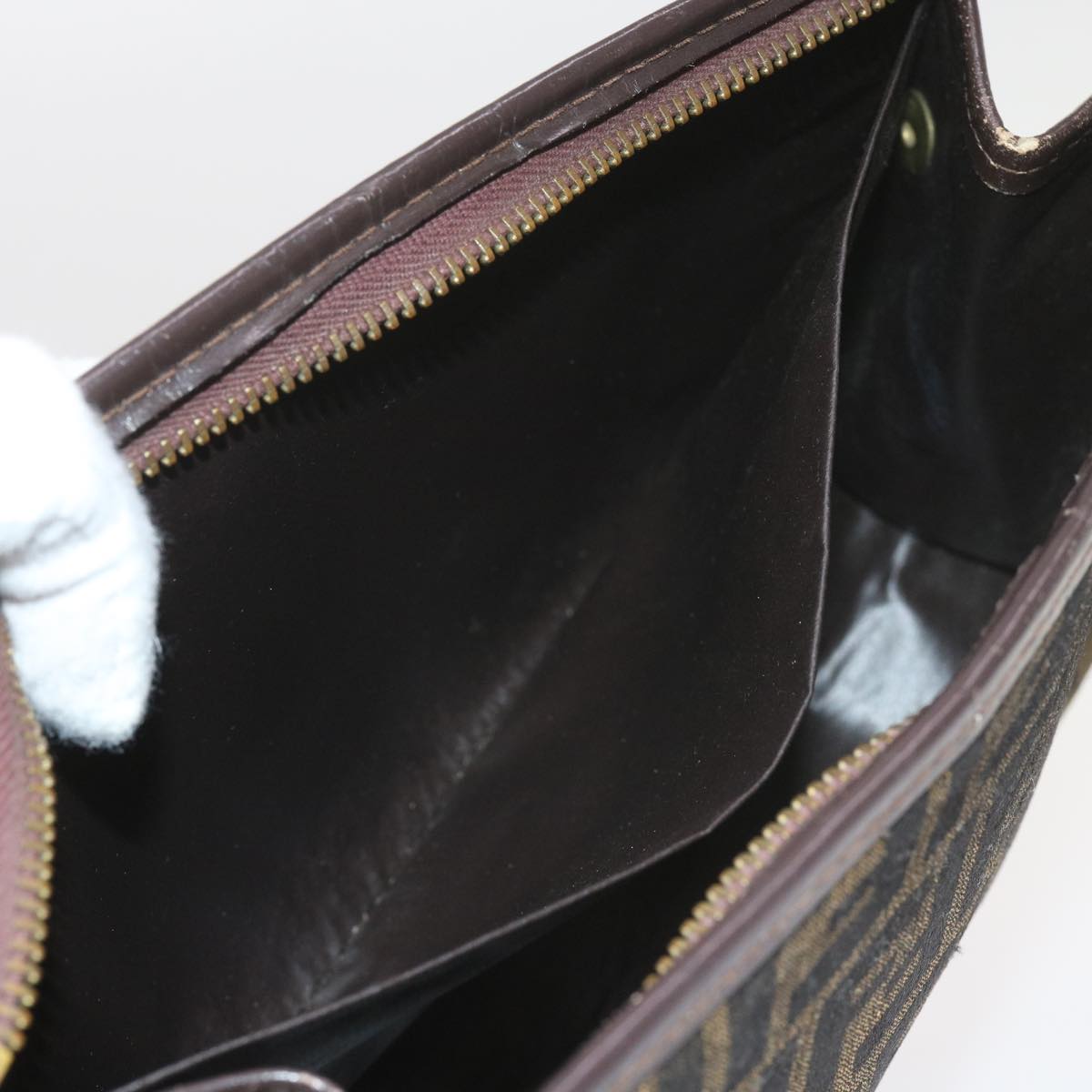 FENDI Zucca Canvas Clutch Bag Black Brown 60602