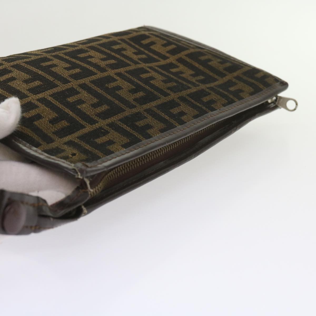 FENDI Zucca Canvas Clutch Bag Black Brown 60602