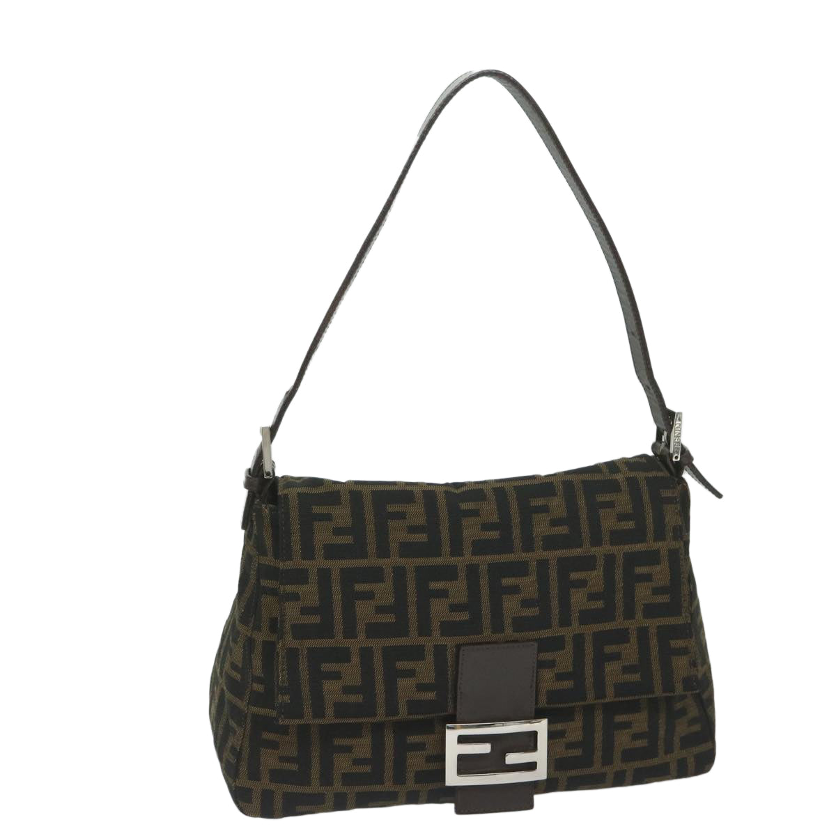 FENDI Zucca Canvas Mamma Baguette Shoulder Bag Black Brown 60675
