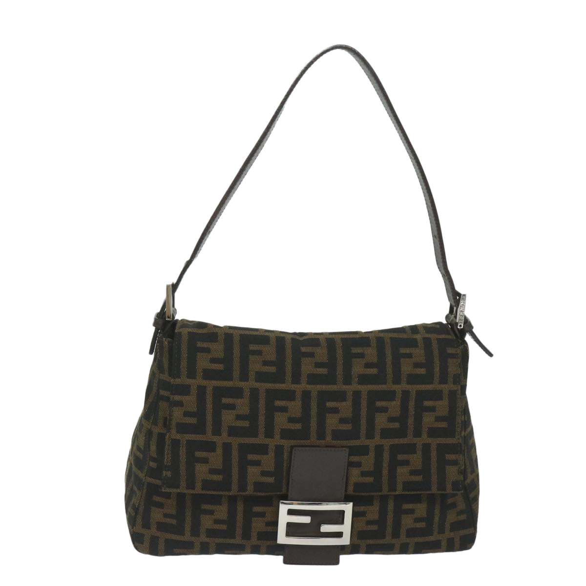 FENDI Zucca Canvas Mamma Baguette Shoulder Bag Black Brown 60675