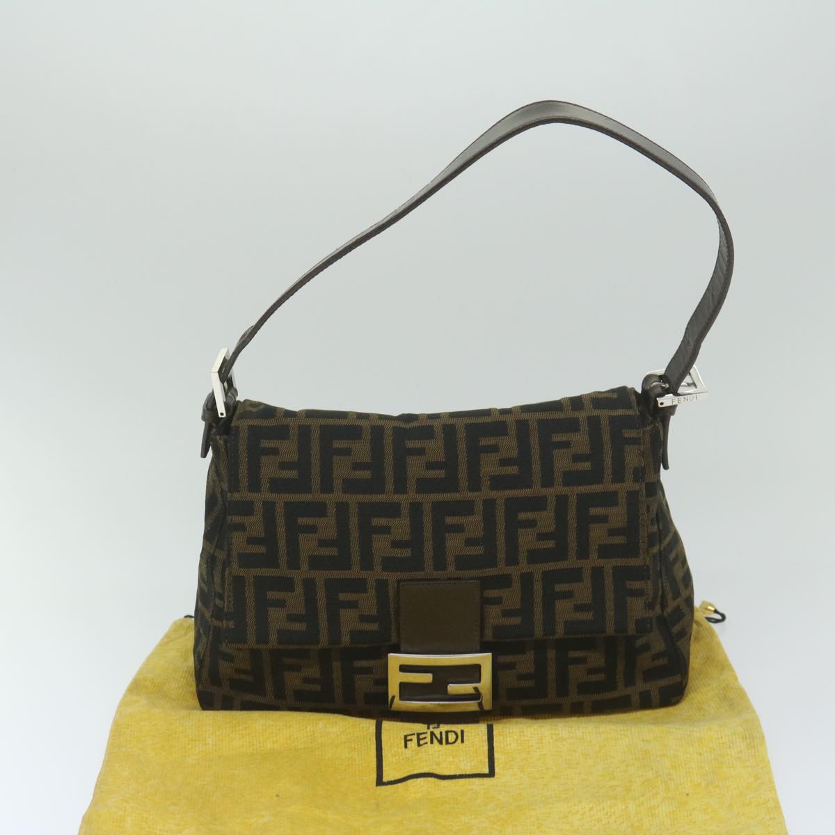 FENDI Zucca Canvas Mamma Baguette Shoulder Bag Black Brown 60675