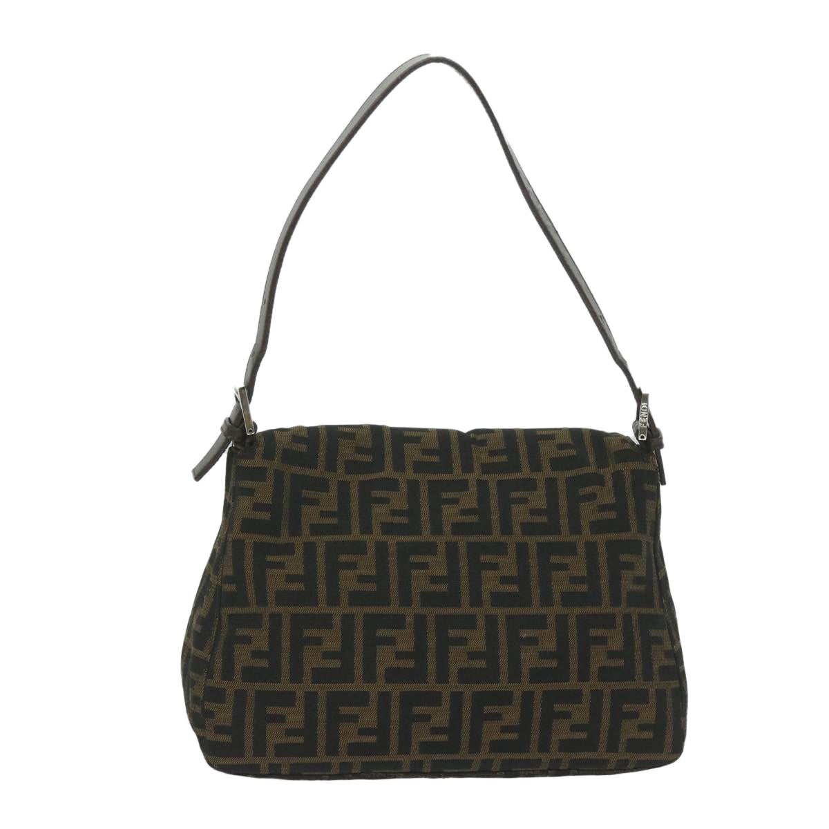FENDI Zucca Canvas Mamma Baguette Shoulder Bag Black Brown 60675