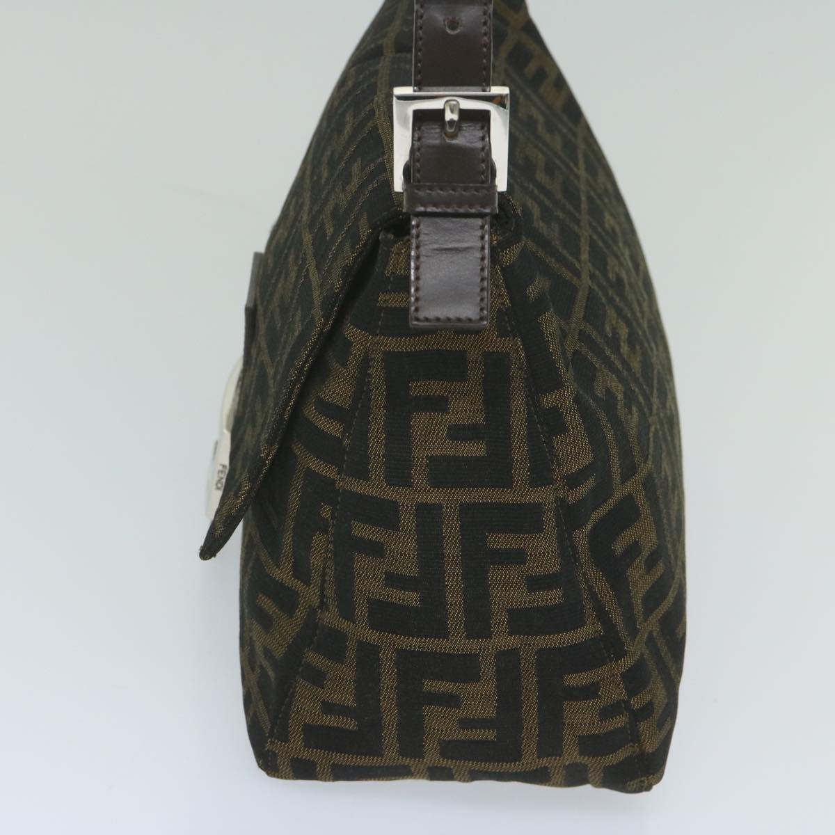 FENDI Zucca Canvas Mamma Baguette Shoulder Bag Black Brown 60675