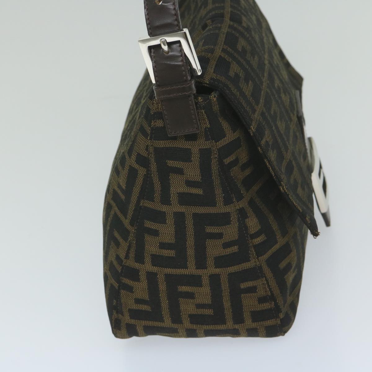 FENDI Zucca Canvas Mamma Baguette Shoulder Bag Black Brown 60675