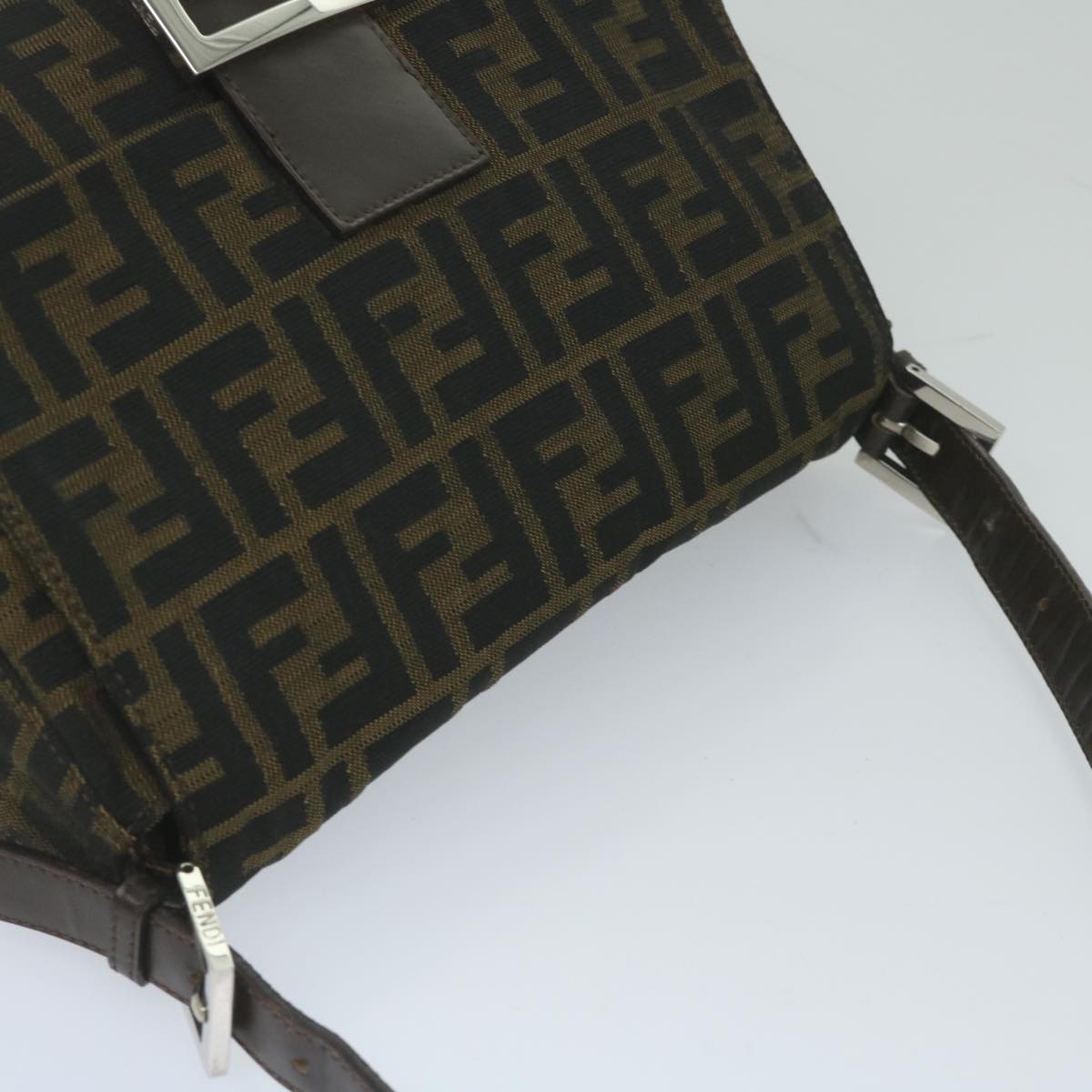 FENDI Zucca Canvas Mamma Baguette Shoulder Bag Black Brown 60675