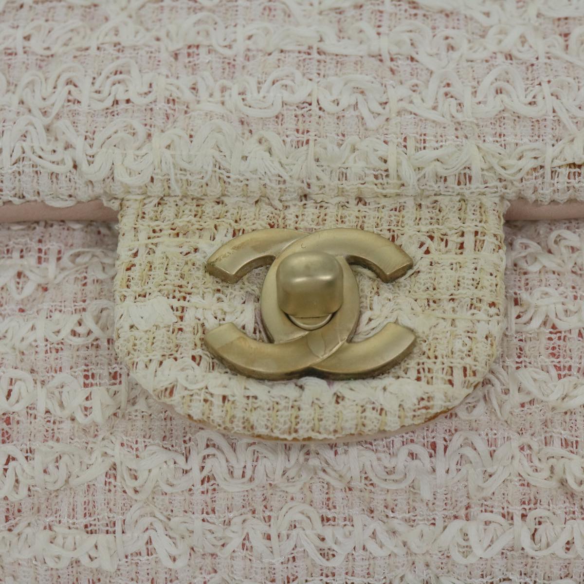 CHANEL Matelasse Chain Shoulder Bag Tweed Pink CC 60753A