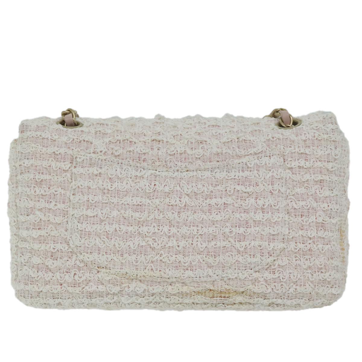 CHANEL Matelasse Chain Shoulder Bag Tweed Pink CC 60753A
