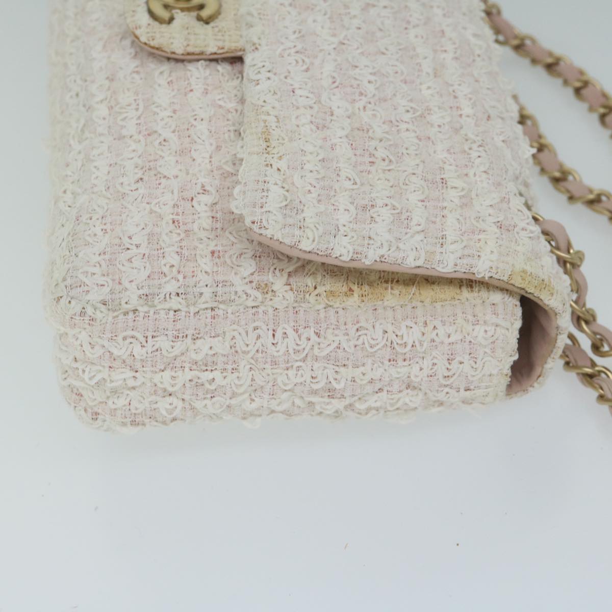 CHANEL Matelasse Chain Shoulder Bag Tweed Pink CC 60753A