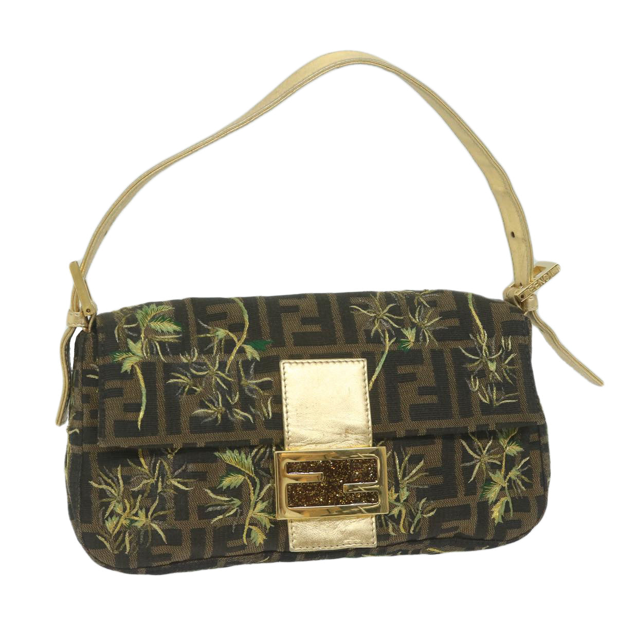 FENDI Zucca Canvas Mamma Baguette Shoulder Bag Brown Gold 60871A