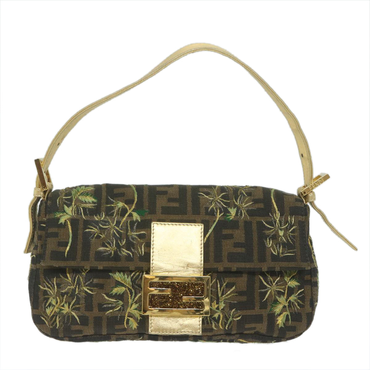 FENDI Zucca Canvas Mamma Baguette Shoulder Bag Brown Gold 60871A