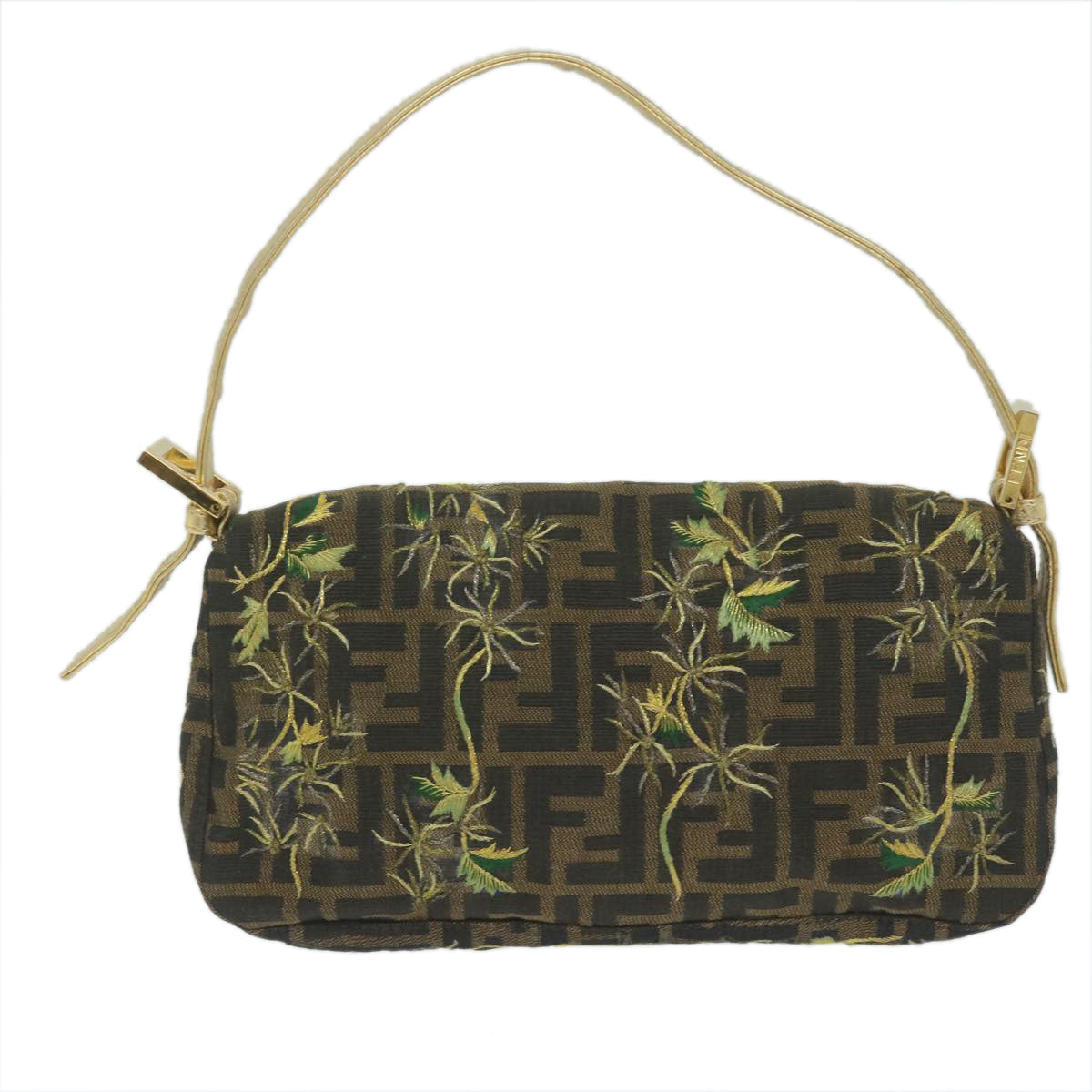 FENDI Zucca Canvas Mamma Baguette Shoulder Bag Brown Gold 60871A