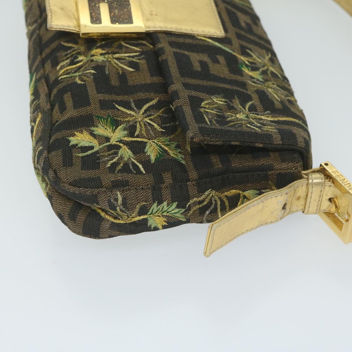 FENDI Zucca Canvas Mamma Baguette Shoulder Bag Brown Gold 60871A