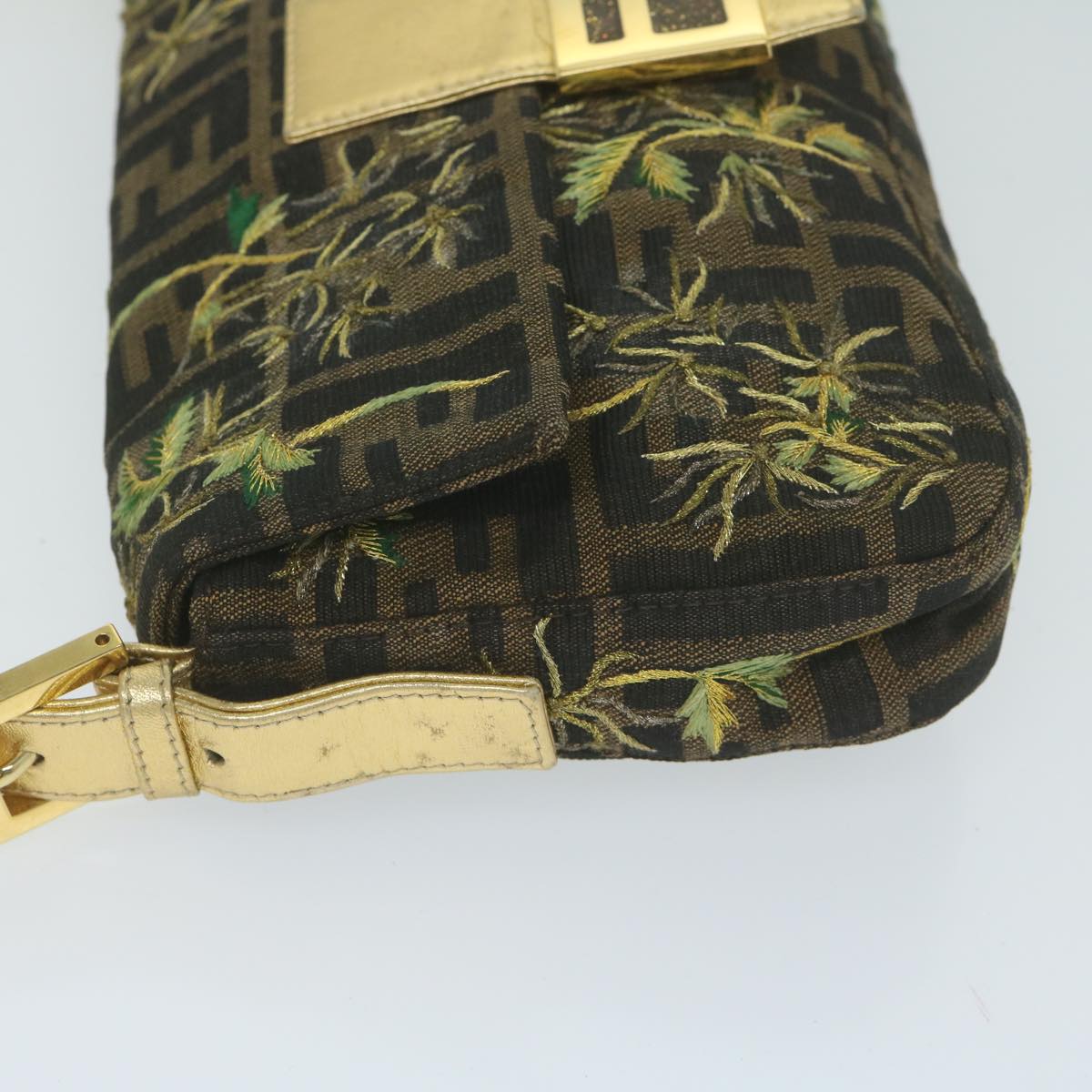 FENDI Zucca Canvas Mamma Baguette Shoulder Bag Brown Gold 60871A