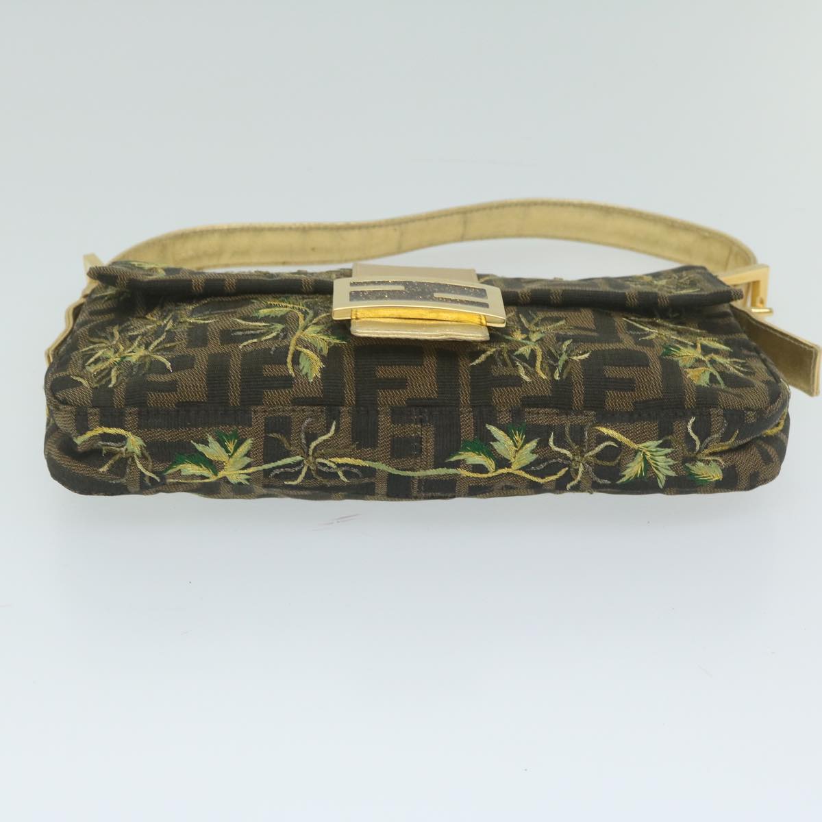 FENDI Zucca Canvas Mamma Baguette Shoulder Bag Brown Gold 60871A
