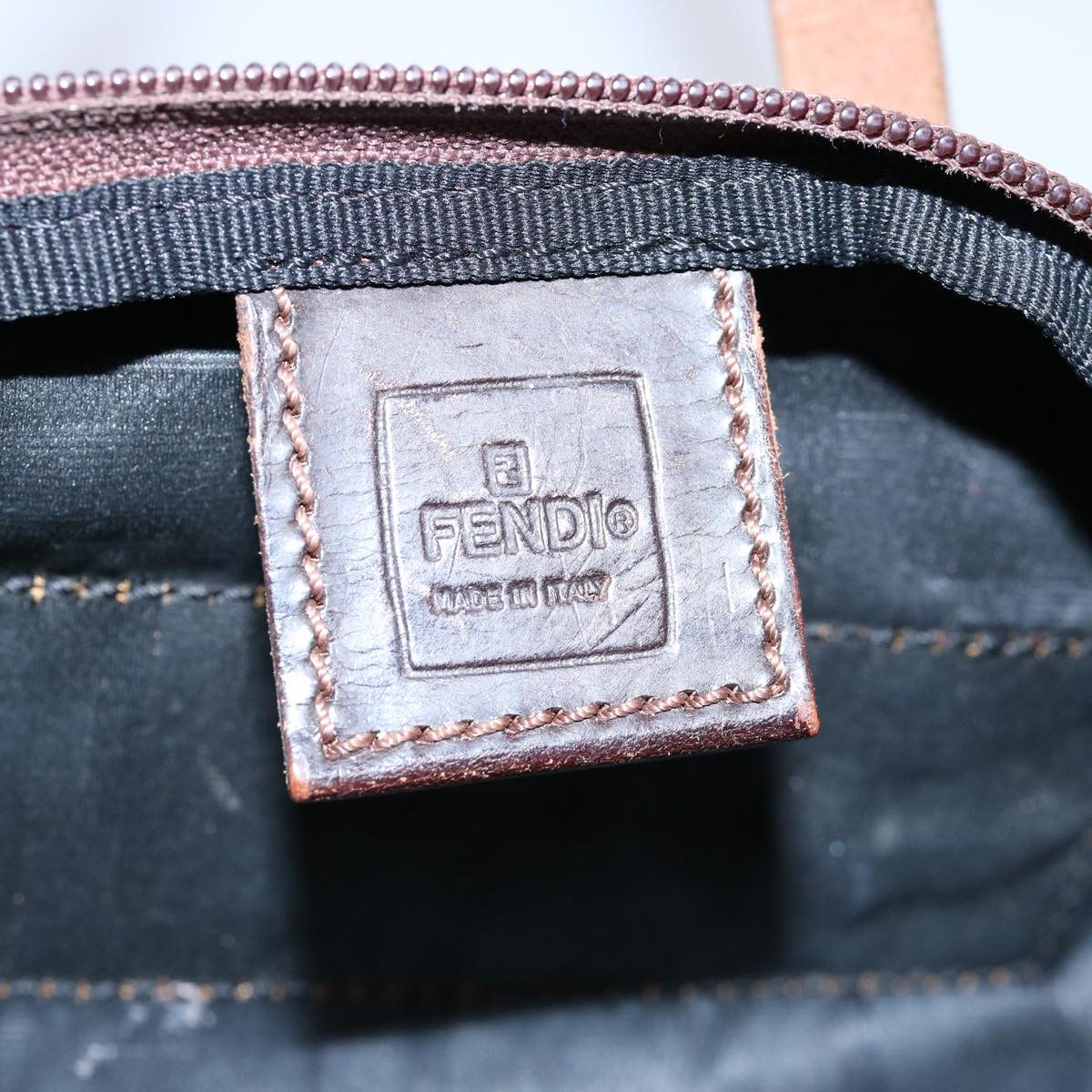 FENDI Zucca Canvas Hand Bag Nylon Brown 60955