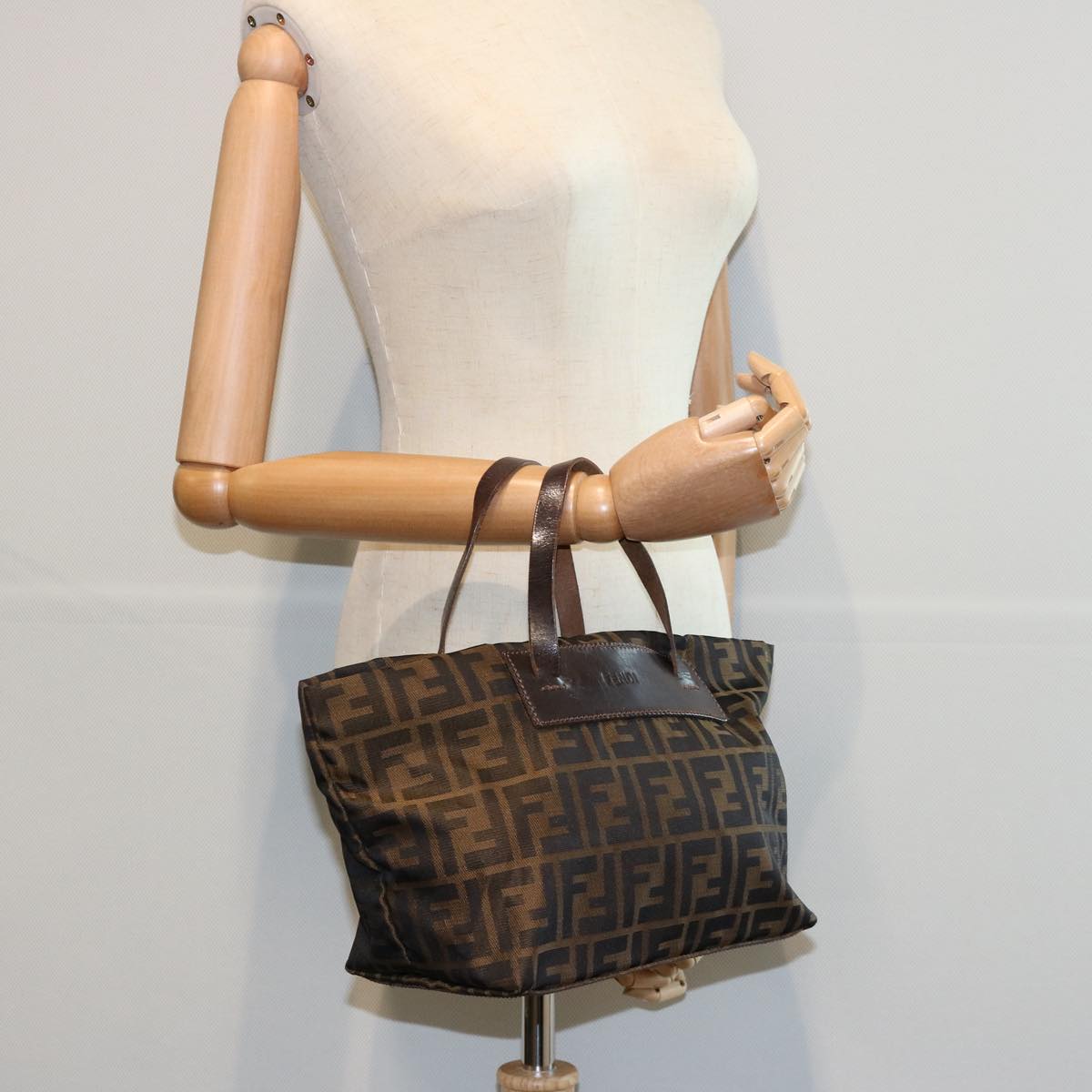 FENDI Zucca Canvas Hand Bag Nylon Brown 60955