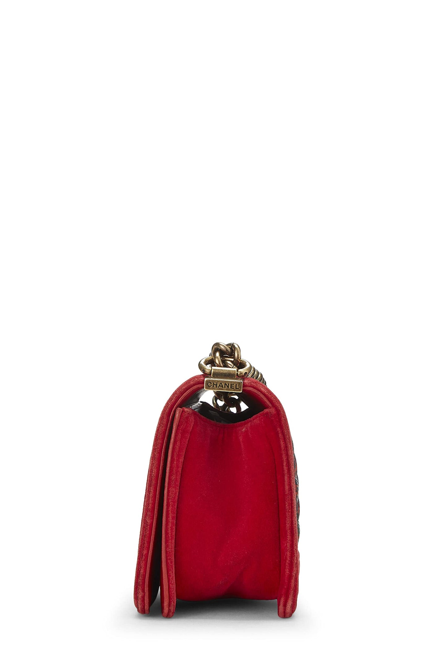 Chanel,  Paris-Edinburgh Red Tartan Velvet Boy Bag Medium, Red