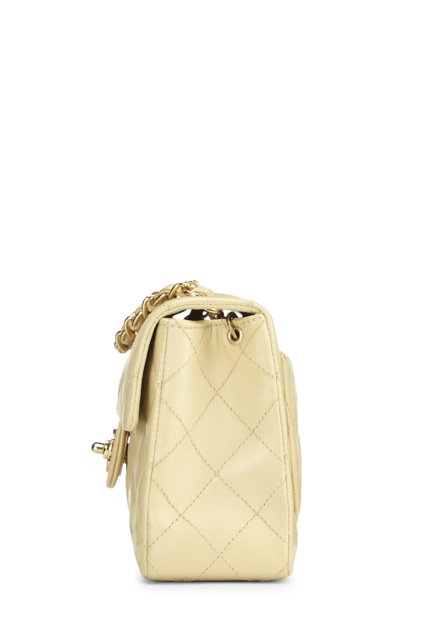 Chanel,  Beige Quilted Lambskin Half Flap Mini, Beige