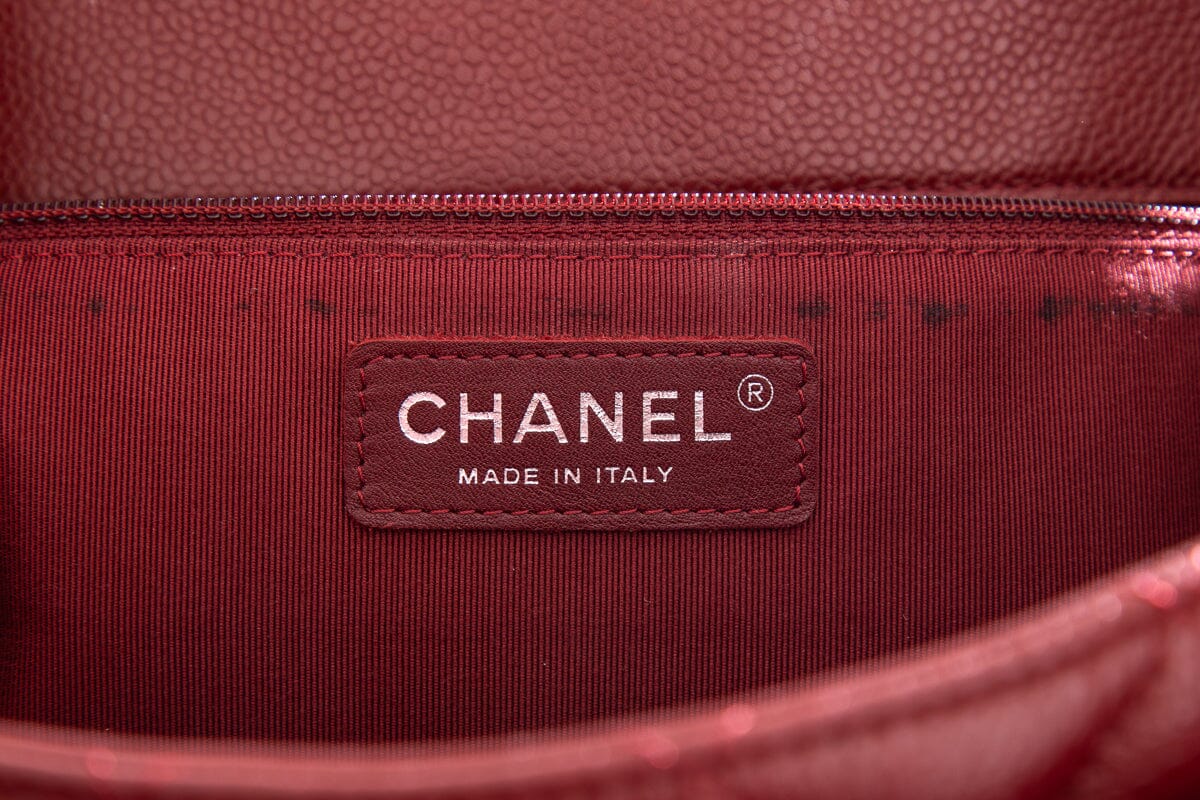 Chanel 2013/14 Maroon Caviar Front Pocket Chain Strap Tote