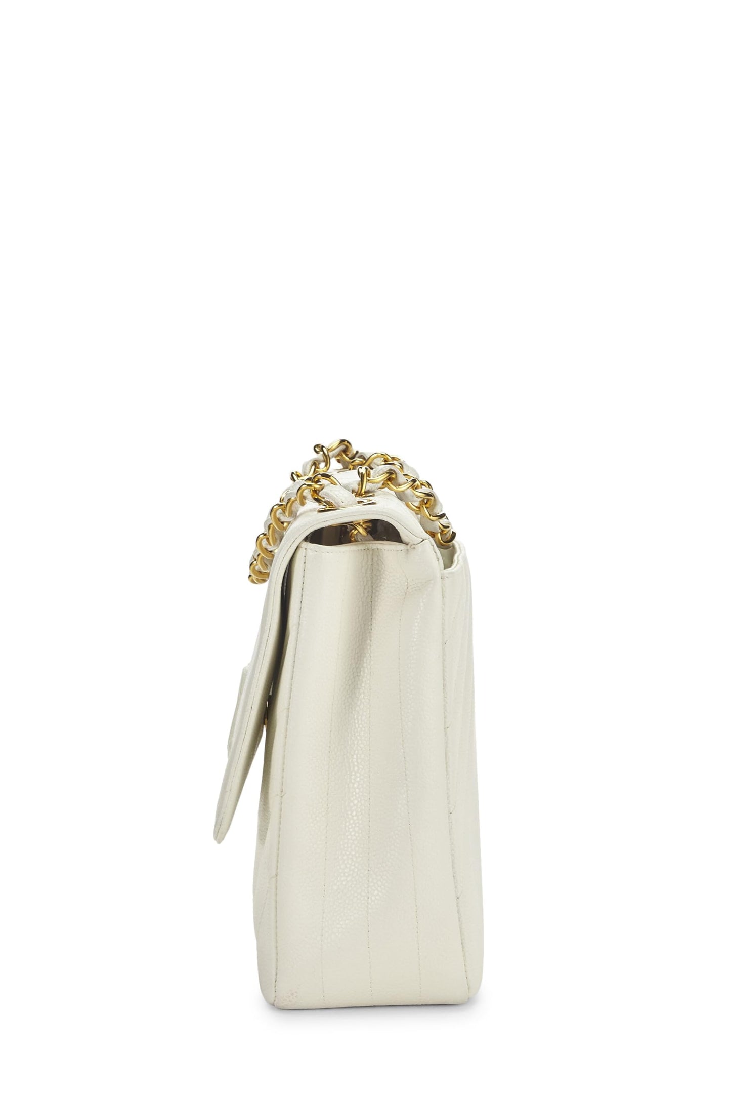 Chanel,  White Caviar Diagonal Flap Jumbo, White