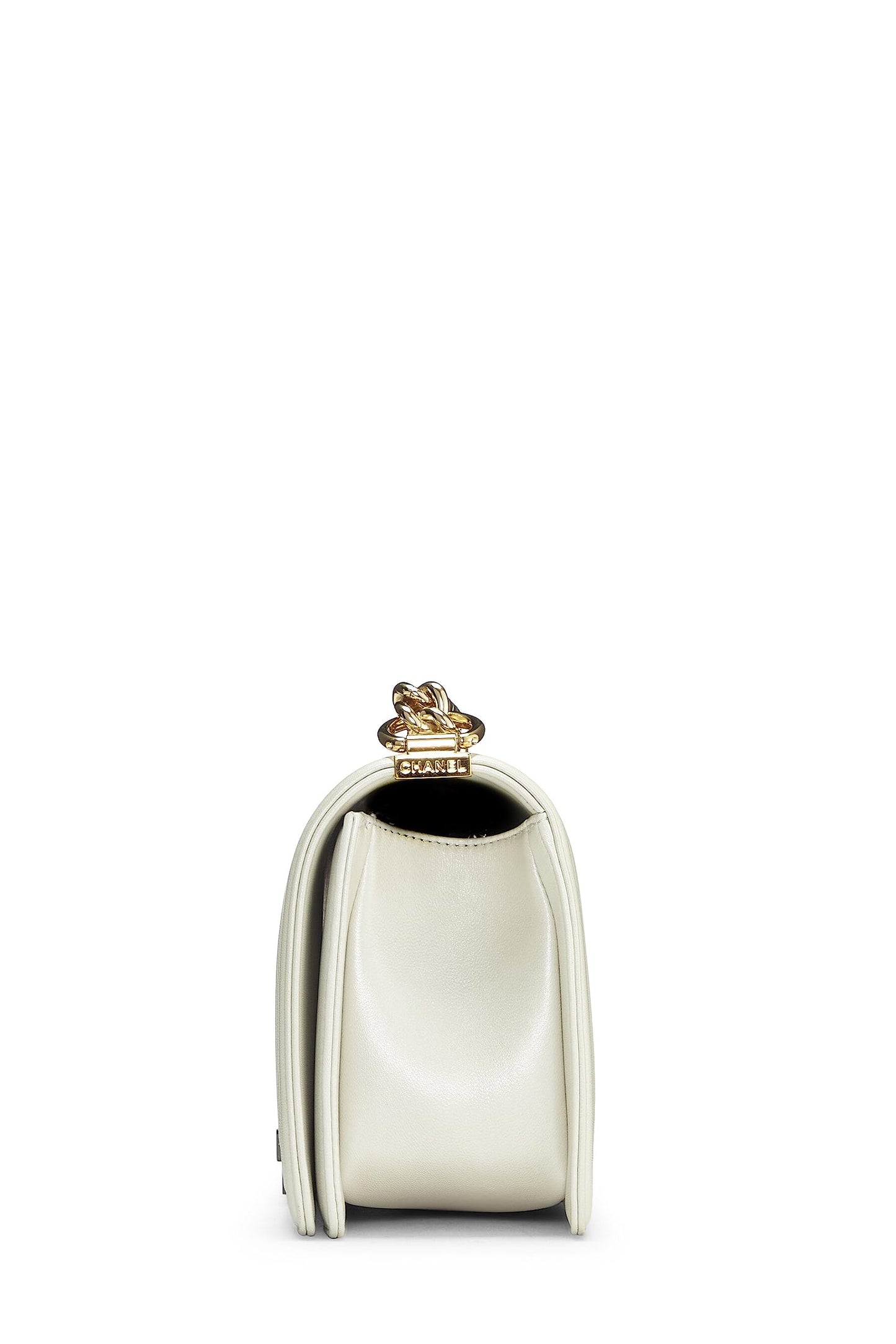 Chanel,  White Cube Embossed Leather Boy Bag Medium, White