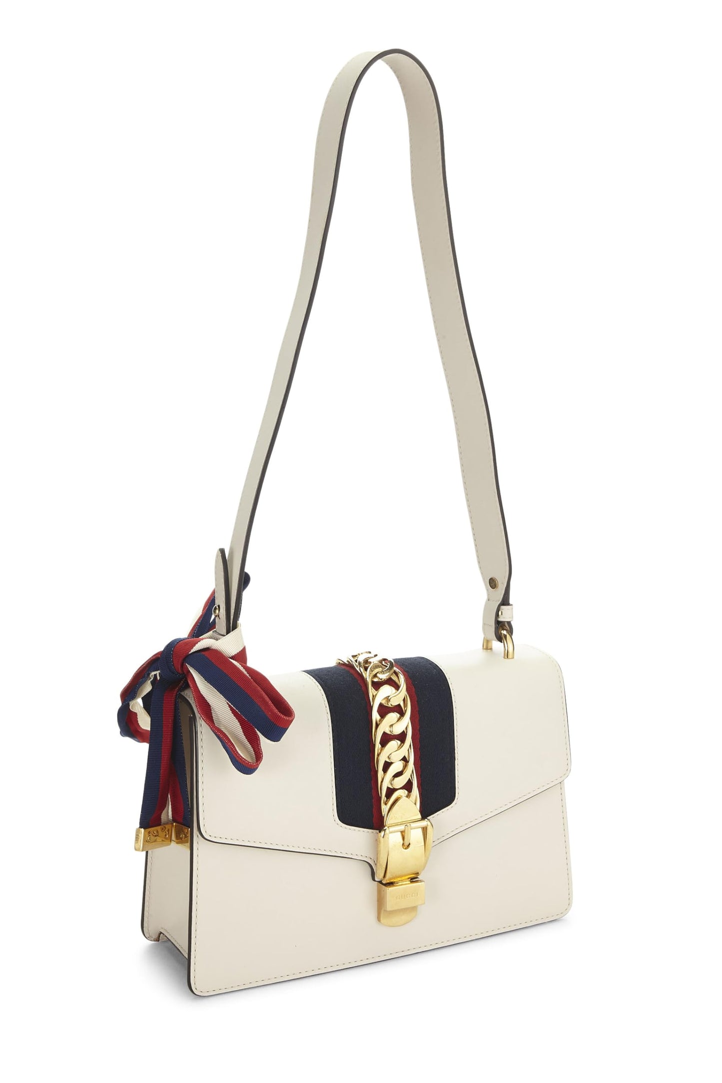 Gucci,  White Leather Sylvie Shoulder Bag, White