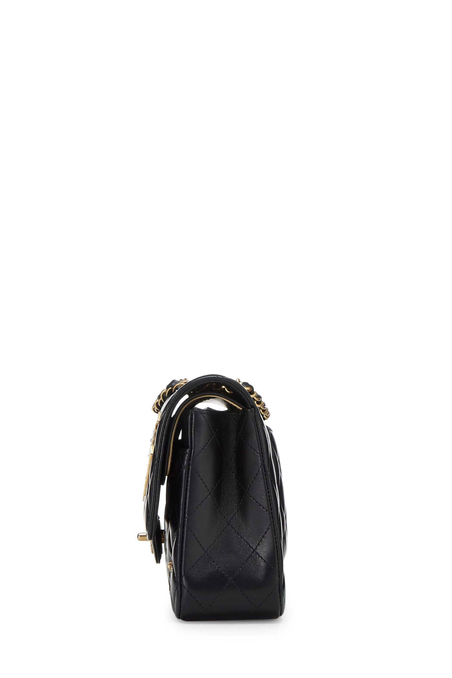 Chanel,  Black Lambskin Lucky Charm Double Flap Medium, Black