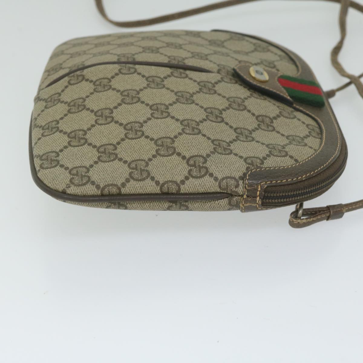 GUCCI GG Canvas Web Sherry Line Shoulder Bag PVC Beige Green Red 61211