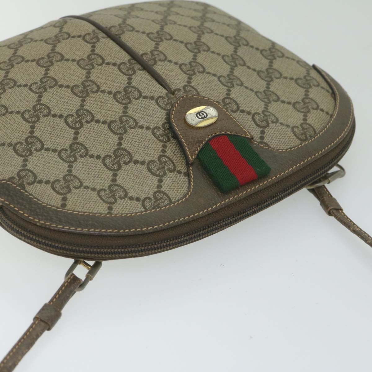 GUCCI GG Canvas Web Sherry Line Shoulder Bag PVC Beige Green Red 61211
