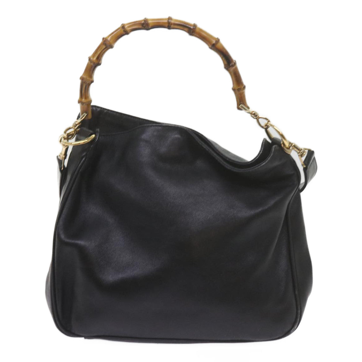 GUCCI Bamboo Hand Bag Leather 2way Black 61244