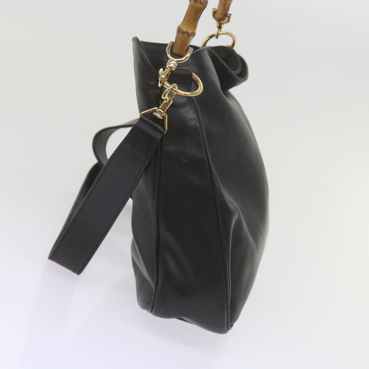 GUCCI Bamboo Hand Bag Leather 2way Black 61244