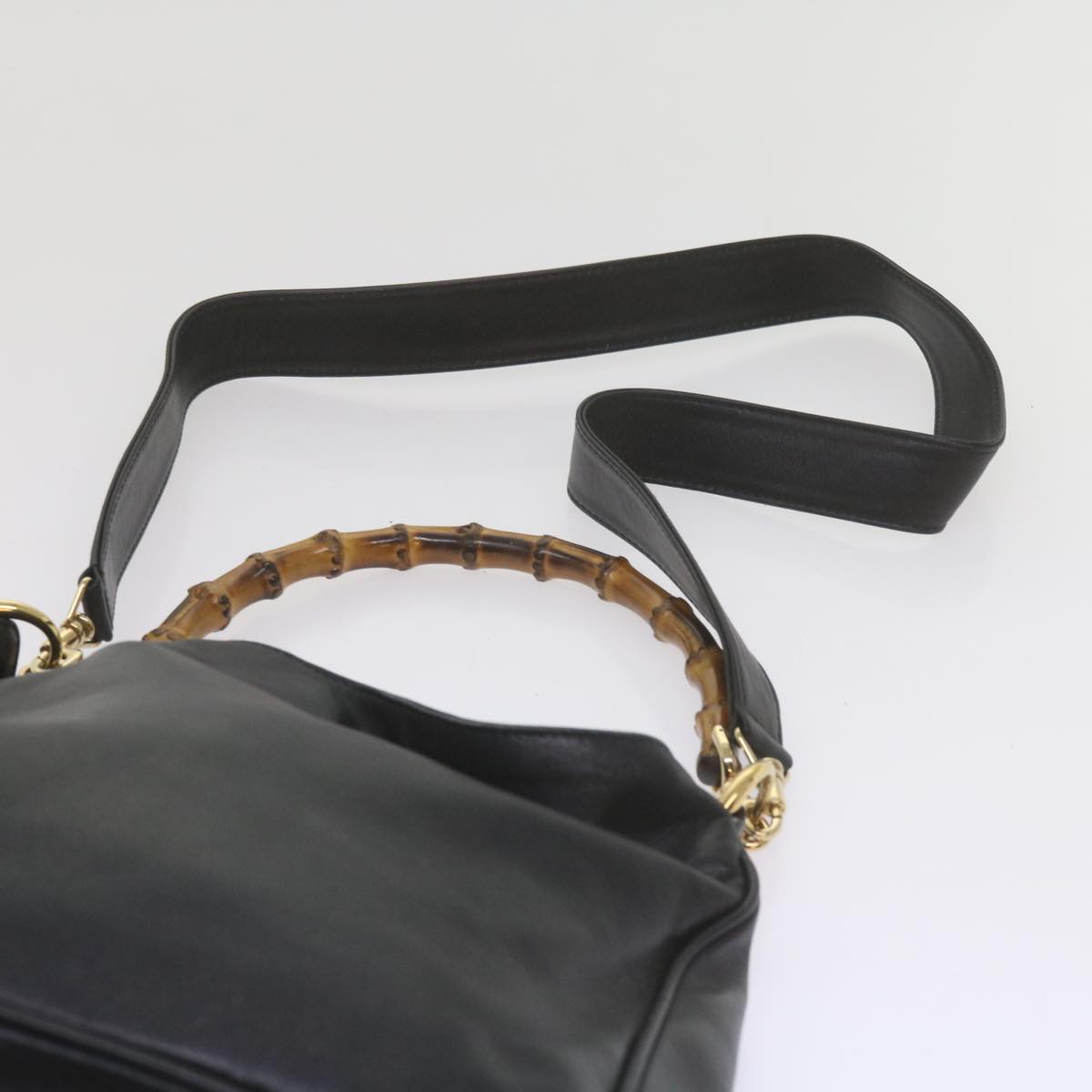 GUCCI Bamboo Hand Bag Leather 2way Black 61244