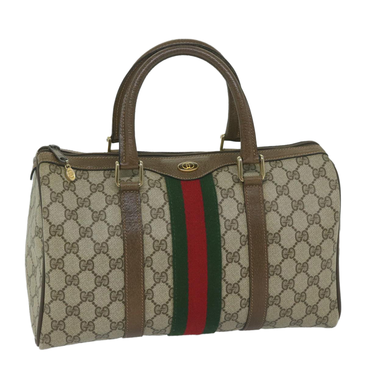 GUCCI GG Canvas Web Sherry Line Hand Bag PVC Beige Red Green 61347