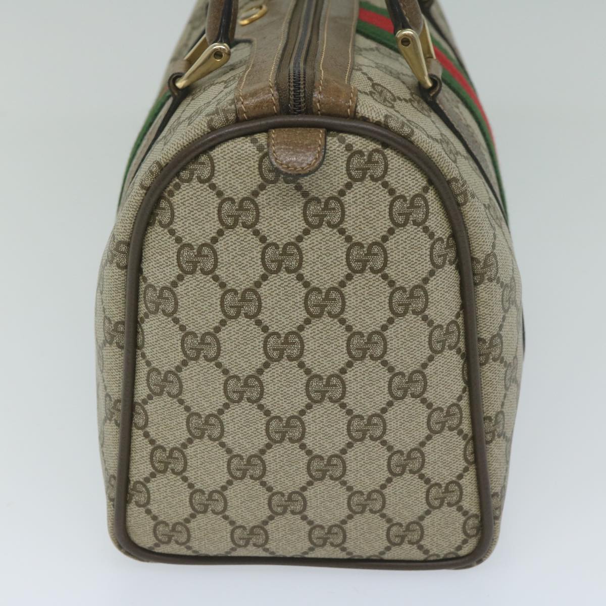 GUCCI GG Canvas Web Sherry Line Hand Bag PVC Beige Red Green 61347