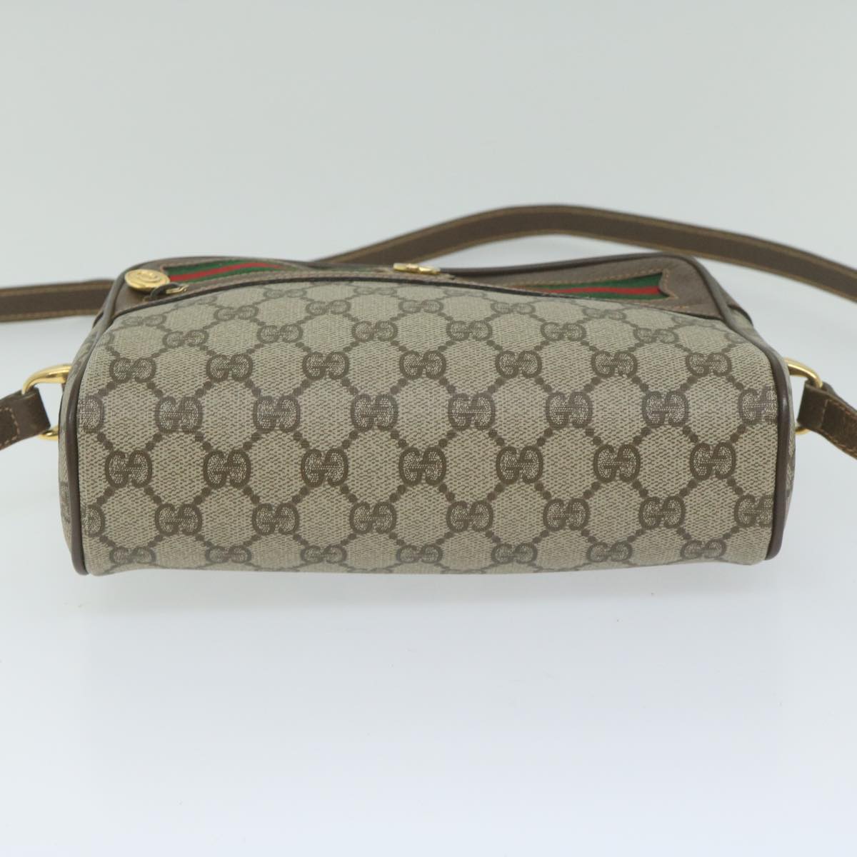 GUCCI GG Canvas Web Sherry Line Shoulder Bag PVC Beige Red Green 61350