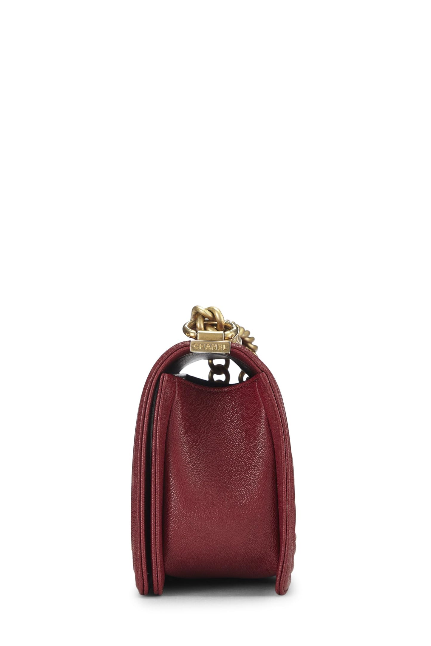Chanel,  Black Quilted Caviar Boy Bag Medium, Red