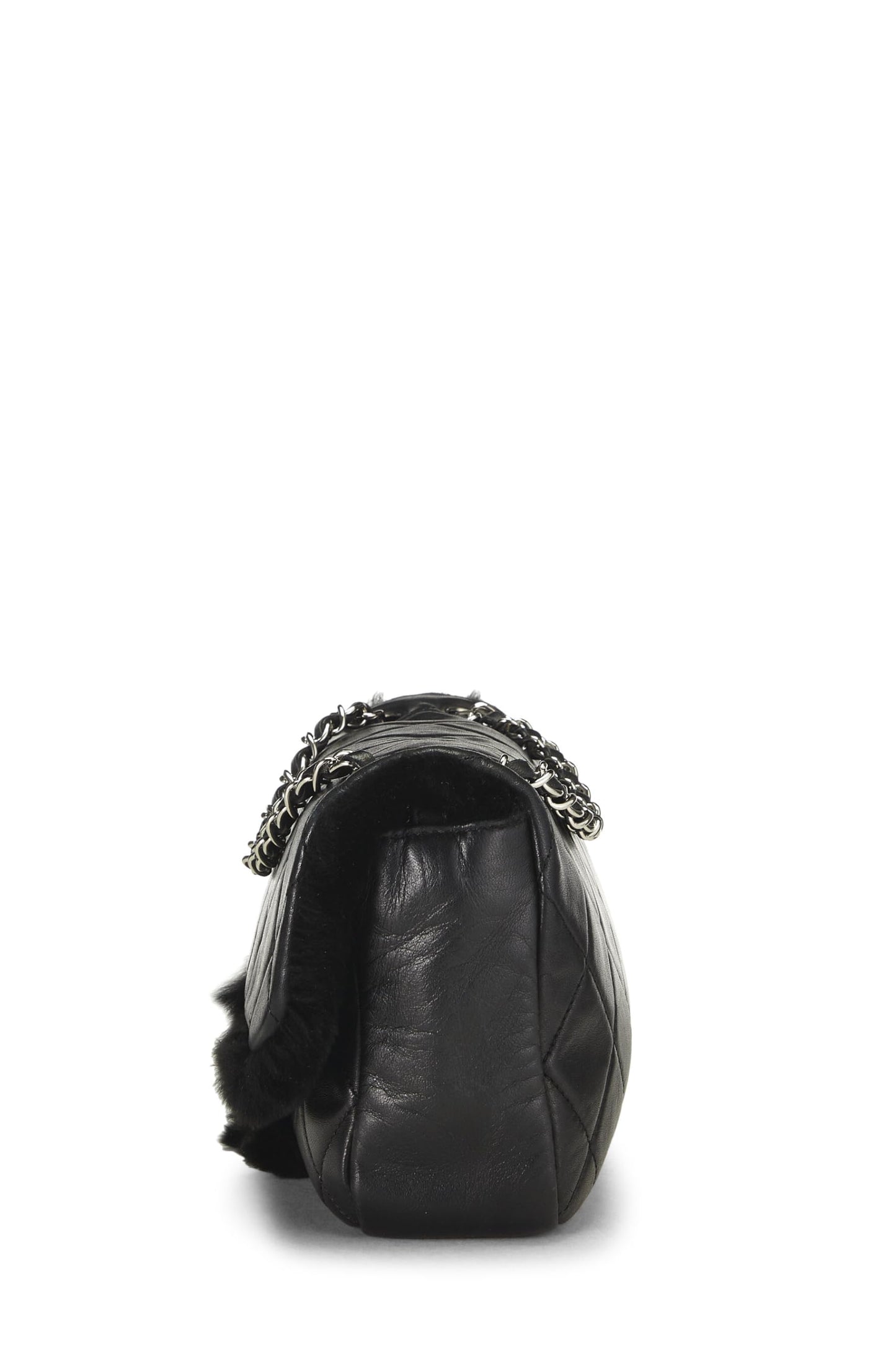 Chanel,  Black Quilted Lambskin Shearling Half Flap Medium, Black
