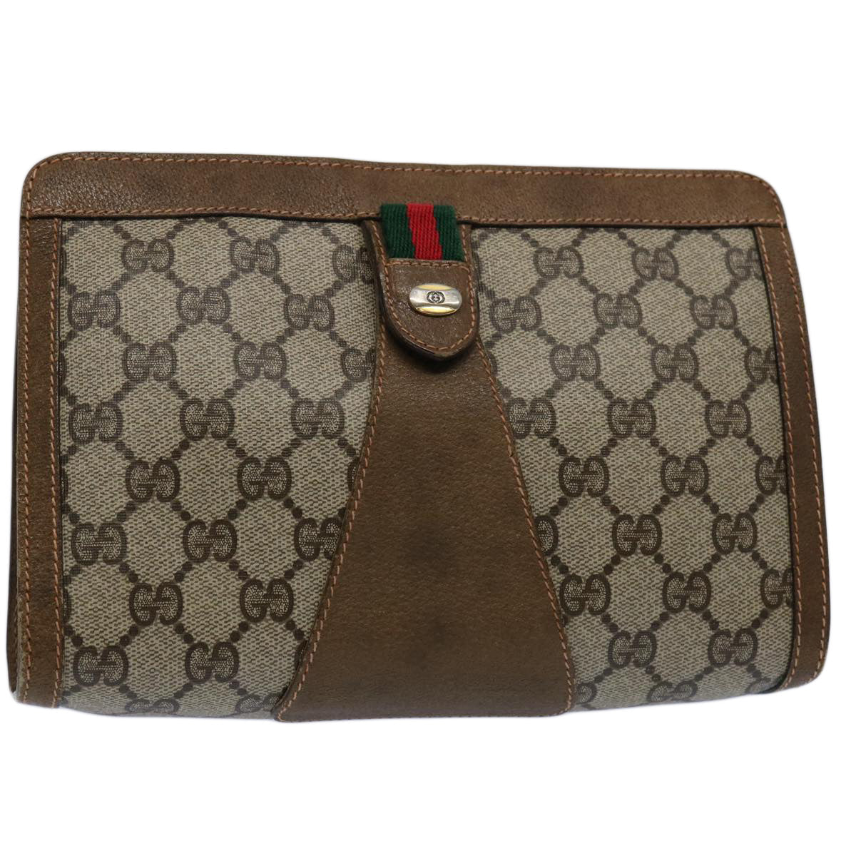 GUCCI GG Supreme Web Sherry Line Clutch Bag Beige Red Green 89 01 032 61455