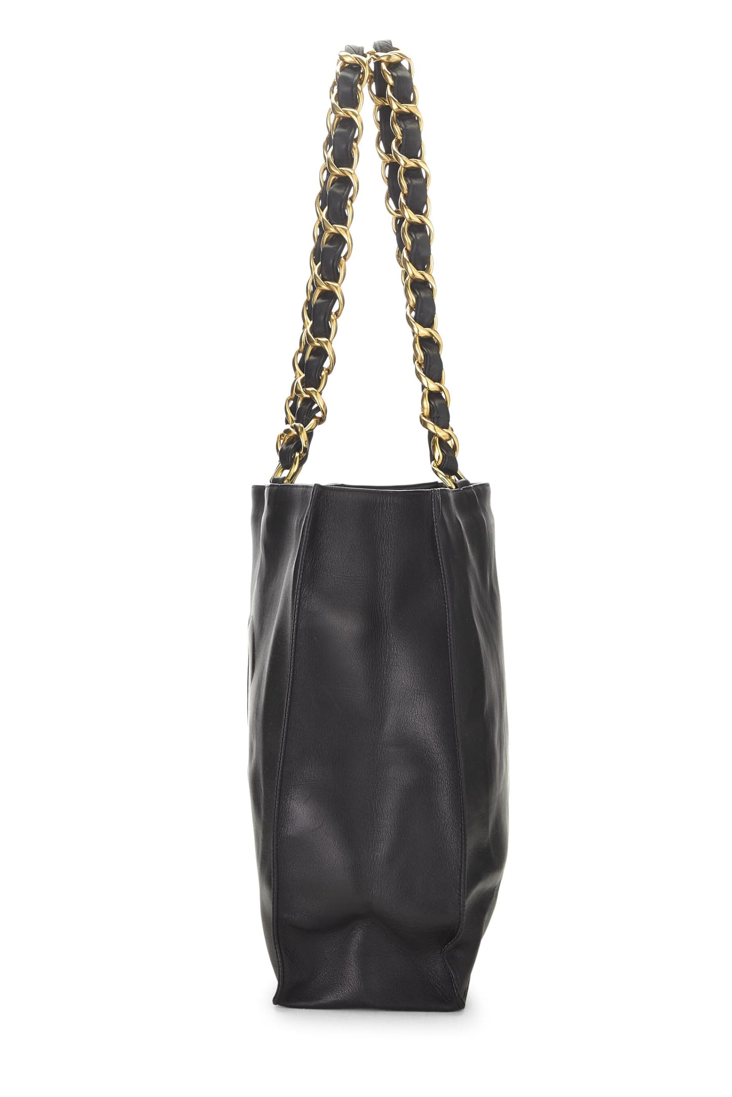 Chanel,  Black Lambskin Flat Chain Handle Tote Medium, Black