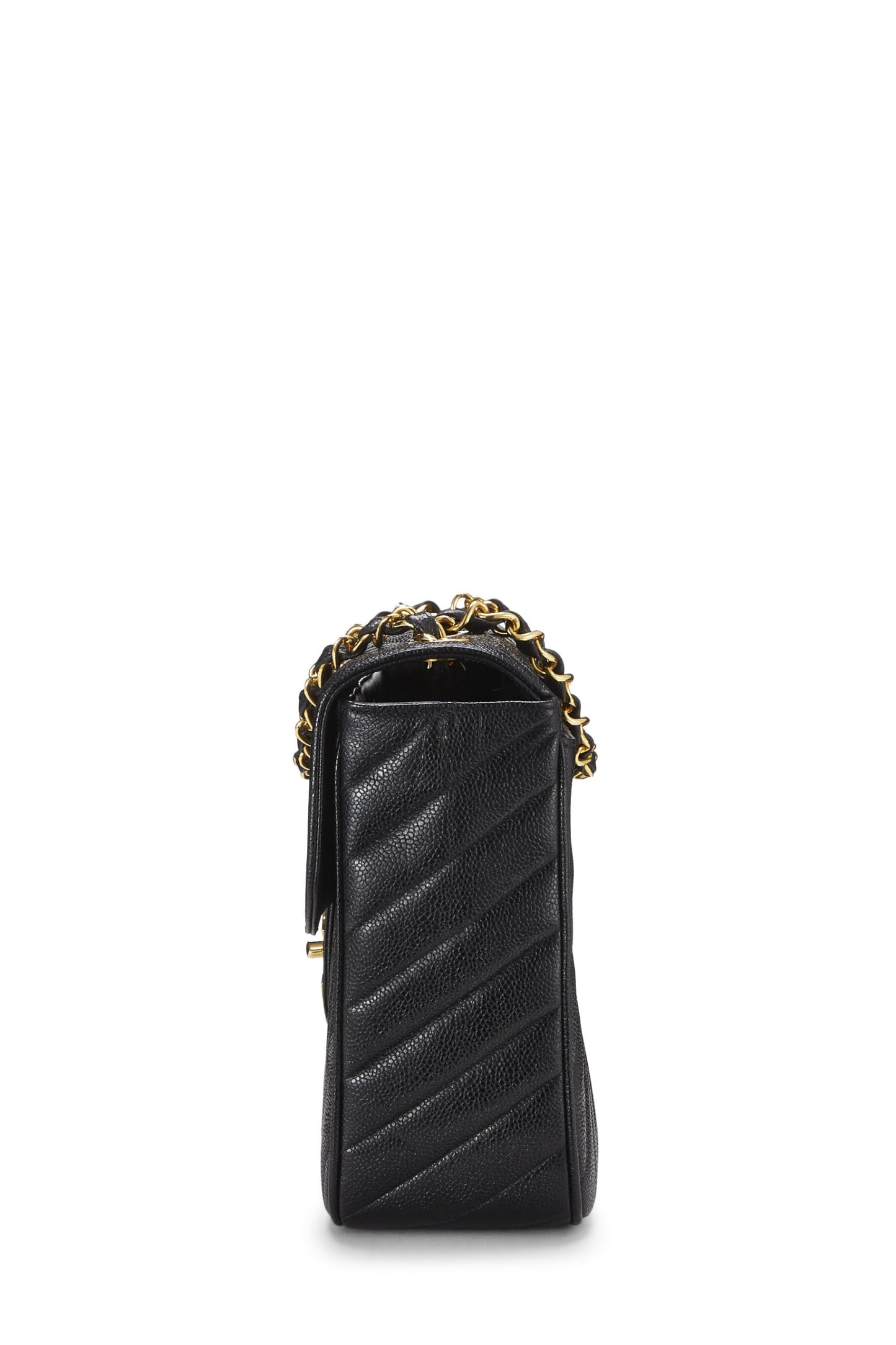 Chanel,  Black Chevron Caviar Half Flap Maxi, Black